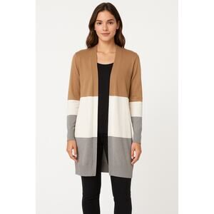 Womens Large Colorblock Open Front Long Cardigan Cotton Blend